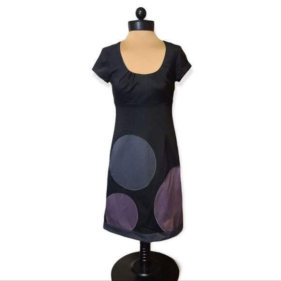 Boden Black Modern Dress Gray Purple  Circles Size 4 - Picture 1 of 8